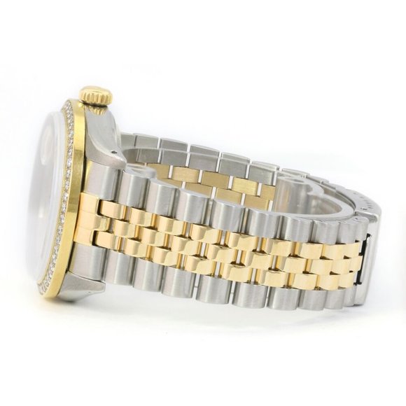 ROLEX DATEJUST CHAMPAGNE TAPESTRY INDEX DIAL DIAMOND 18KY & STEEL JUBILEE 16233 - Picture 3 of 7